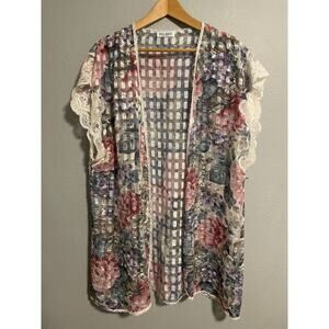 VTG Lucie Ann Womens Kimono Medium Floral Lace Romantic Fairy Cottagecore READ